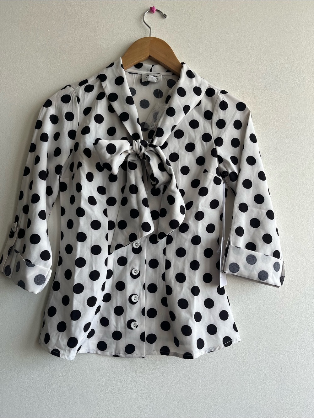 Black & White Polka Dot Bow Blouse | Chic Parisian Coquette Top | Size M NWT